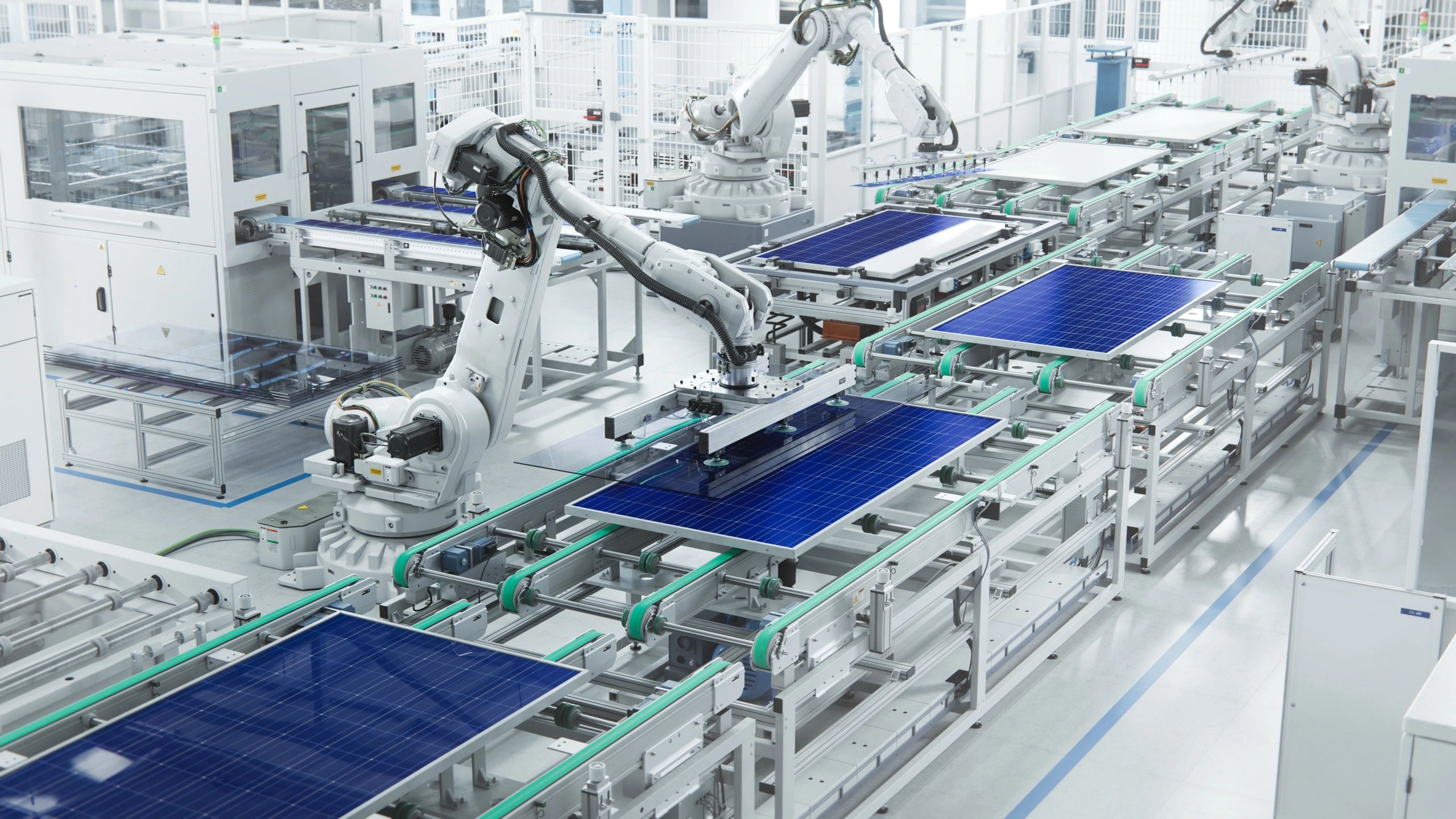 Solar panel production line in a modern factory