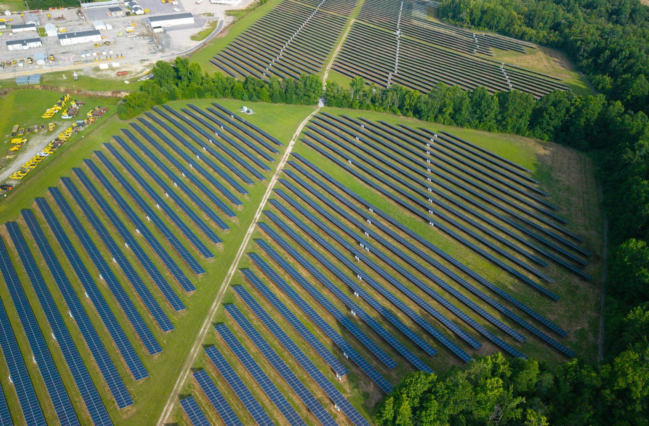 Wide shot of a solar panel field for industrial energy projects